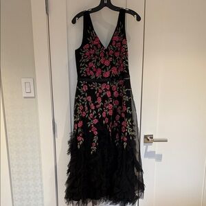 NWT Marchesa Floral Embroidered Black and Pink Dress